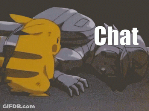 Pikachu Standing Next To Robot Saying Chat GIF