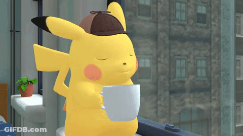 Pikachu Wearing Hat Holding Coffee GIF