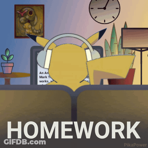 Pikachu Wearing Headphones At Computer Homework GIF