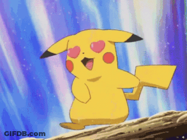 Pikachu With Hearts On Eyes Standing On Rock GIF