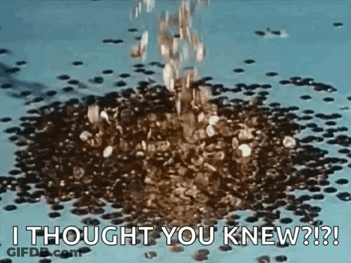 Pile Of Coins Falling Into Water Saying I Thought You Knew GIF