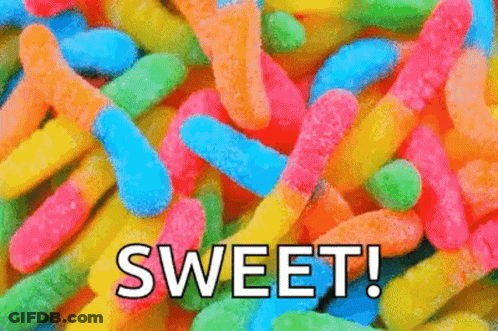 Pile Of Colorful Gummy Worms Saying Sweet GIF