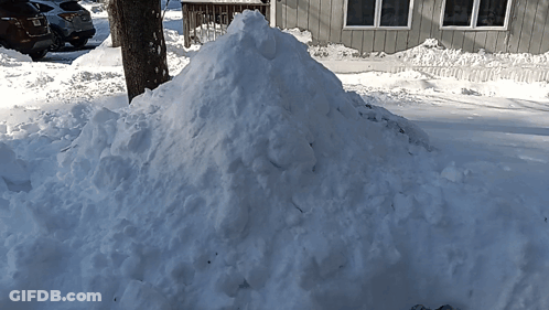 Pile Of Snow In Front Of House With Tree GIF