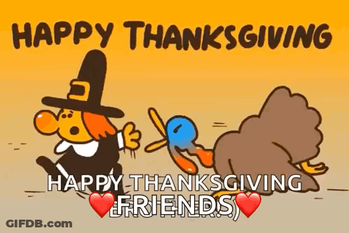 Pilgrim Pulling Turkey Happy Thanksgiving Friends GIF