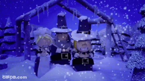 Pilgrims Standing In Snow GIF