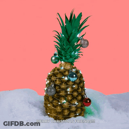 Pineapple With Christmas Decorations Saying Merry Christmas Friends GIF