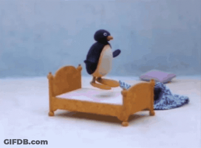 Pingu Jumping On The Bed GIF