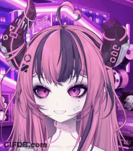 Pink And Black Hair Girl With Heart On Head GIF