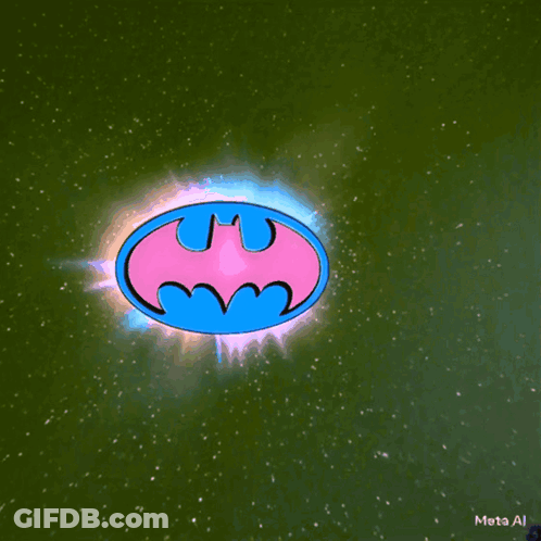 Pink And Blue Batman Logo Surrounded By Green Stars GIF