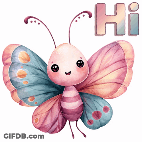 Pink And Blue Butterfly Saying Hi GIF
