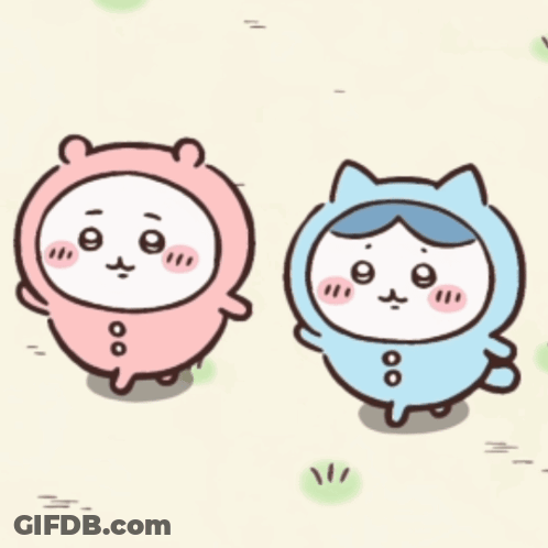 Pink And Blue Cartoon Characters In Grass GIF