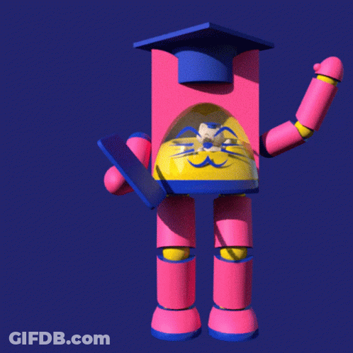 Pink And Blue Robot With Cat GIF