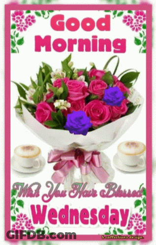 Pink And Blue Roses Good Morning Blessed Wednesday GIF