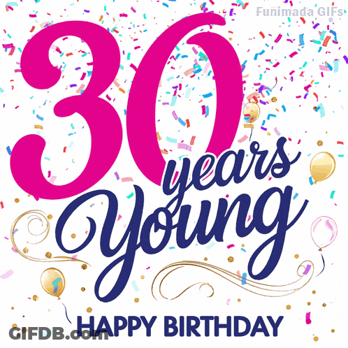 Pink And Blue Sign Saying 30 Years Young GIF