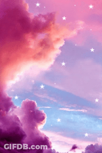 Pink And Blue Sky With Clouds And Stars GIF