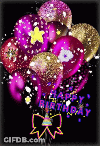 Pink And Gold Happy Birthday Balloons GIF