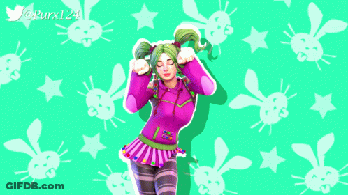 Pink And Green Girl With Rabbits And Stars GIF