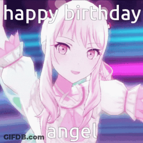 Pink And White Anime Girl Happy Birthday Angel GIF