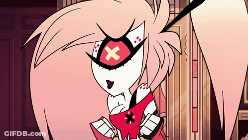 Pink And White Cartoon Character With Cross On Face GIF