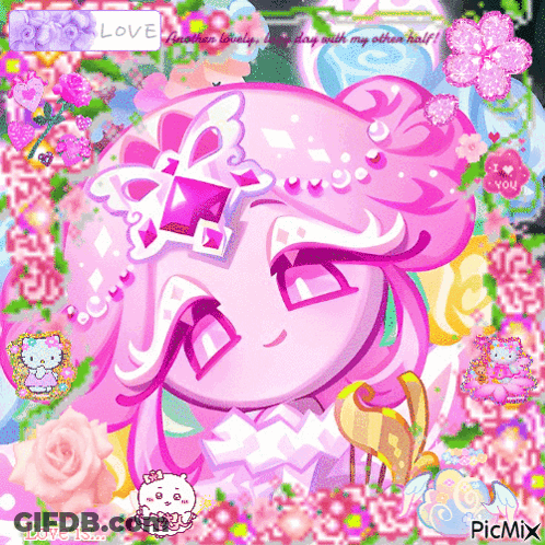 Pink And White Cartoon Character With Purple Jewel On Forehead GIF