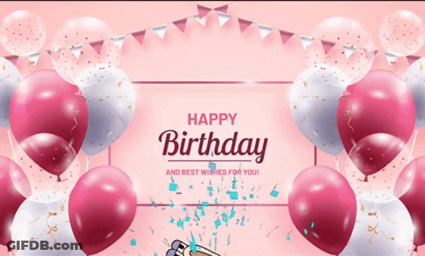 Pink And White Happy Birthday Balloons GIF