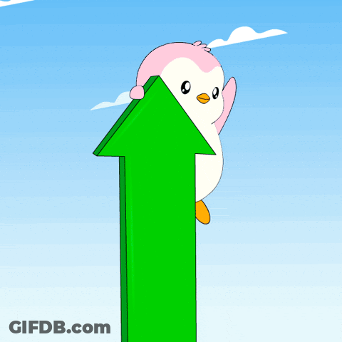 Pink And White Penguin Holding Green Arrow Up GIF