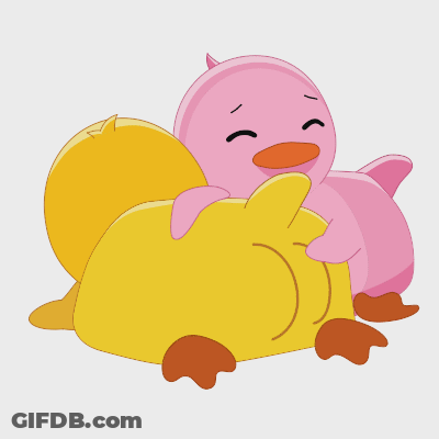 Pink And Yellow Cartoon Duck With Heart GIF