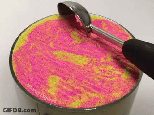 Pink And Yellow Sand Bowl With Spoon @Sand.tagious GIF