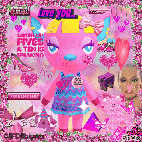 Pink Animal Crossing Character Says Love You Listen Up Fives A Ten Is Speaking And Girlfriend GIF