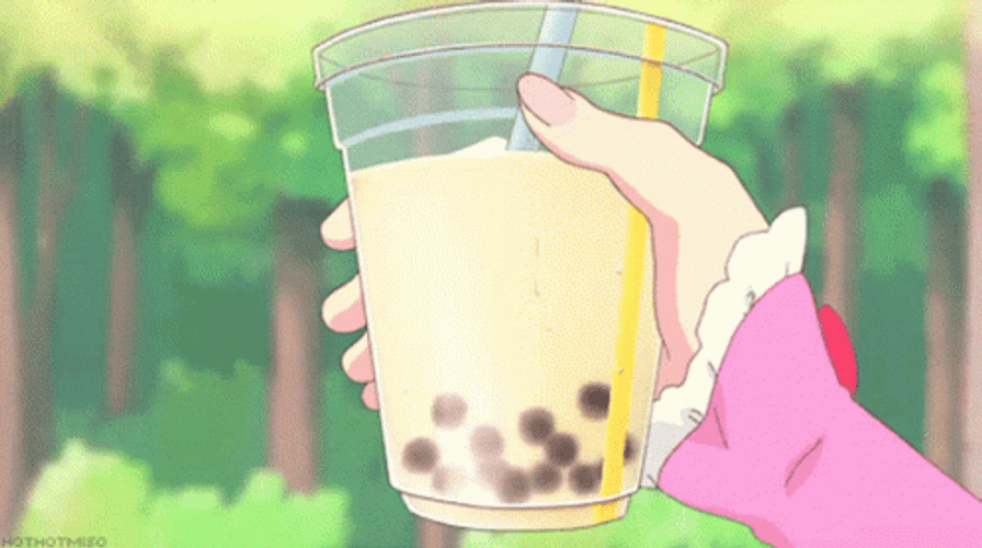 Pink Anime Bubble Boba Tea GIF