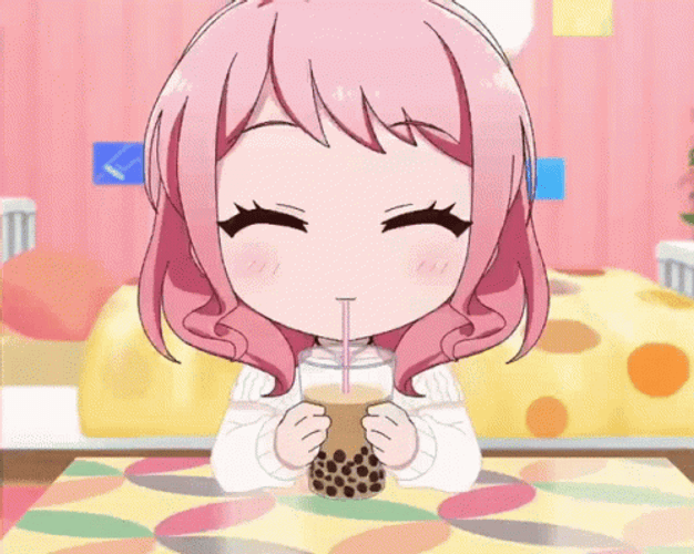 Pink Anime Bubble Tea GIF