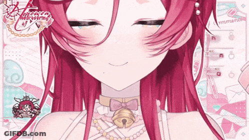 Pink Anime Girl Eyes Closed With Bell GIF