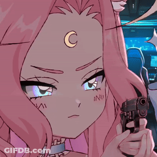 Pink Anime Girl Holding Gun Says Stop GIF