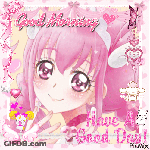 Pink Anime Girl Saying Good Morning Have A Good Day GIF