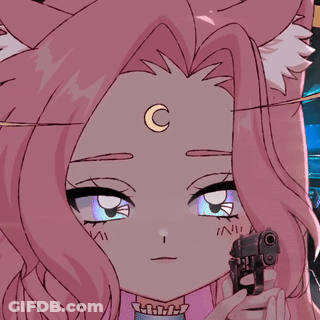 Pink Anime Girl With Crescent Moon Holding Gun GIF