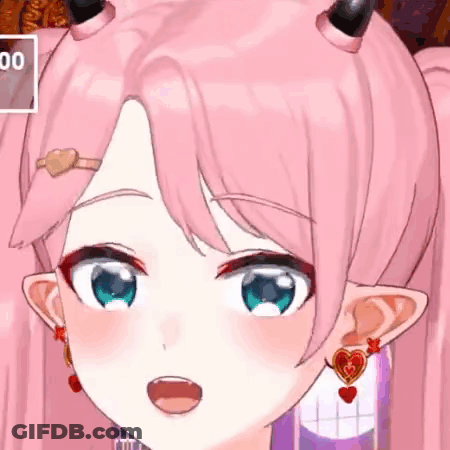 Pink Anime Girl With Horns And Earrings GIF