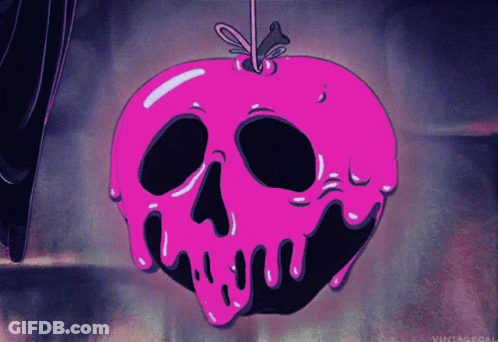 Pink Apple With Skull Hanging From Rope GIF