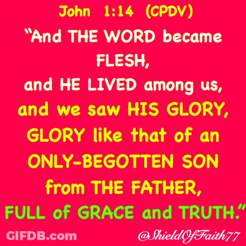 Pink Background Saying And The Word Became Flesh And He Lived Among Us GIF