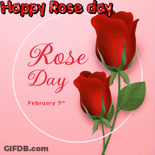 Pink Background Two Red Roses Happy Rose Day GIF