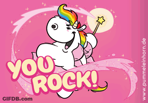 Pink Background Unicorn Saying You Rock GIF