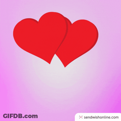 Pink Background With Two Red Hearts And Word Love GIF