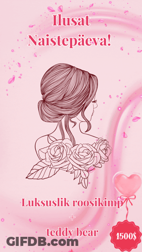 Pink Background Woman Holding Roses GIF