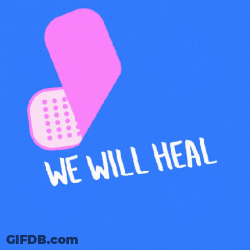 Pink Bandage With Play Button Saying We Will Heal GIF