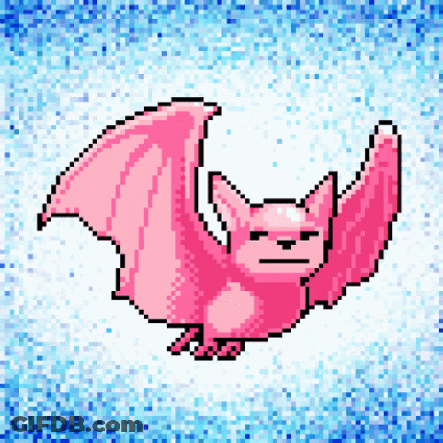 Pink Bat Smiling Blowing Bubble Pixel Art GIF