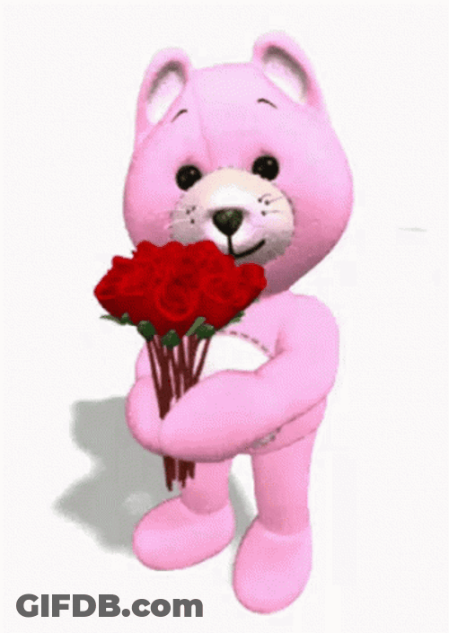 Pink Bear Flores For You GIF