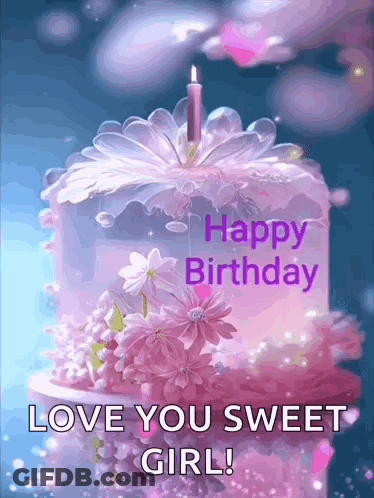Pink Birthday Cake Saying Love You Sweet Girl GIF