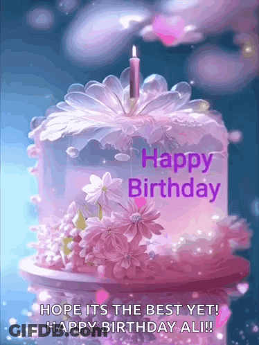 Pink Birthday Cake With Flowers Happy Birthday Ali GIF