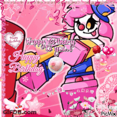 Pink Birthday Card Clown Happy Birthday GIF