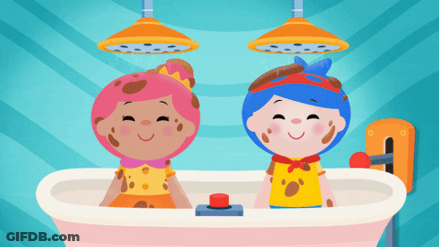 Pink Blue Haired Kids Bath Time GIF