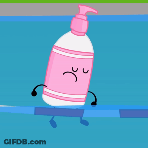 Pink Bottle With Angry Face In Pool GIF